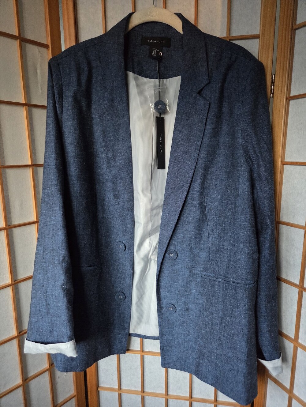 NWT WOMENS TAHARI NAVY BLUE LINEN/VISCOSE MIX CARDIGAN JACKET WITH POCKETS XL